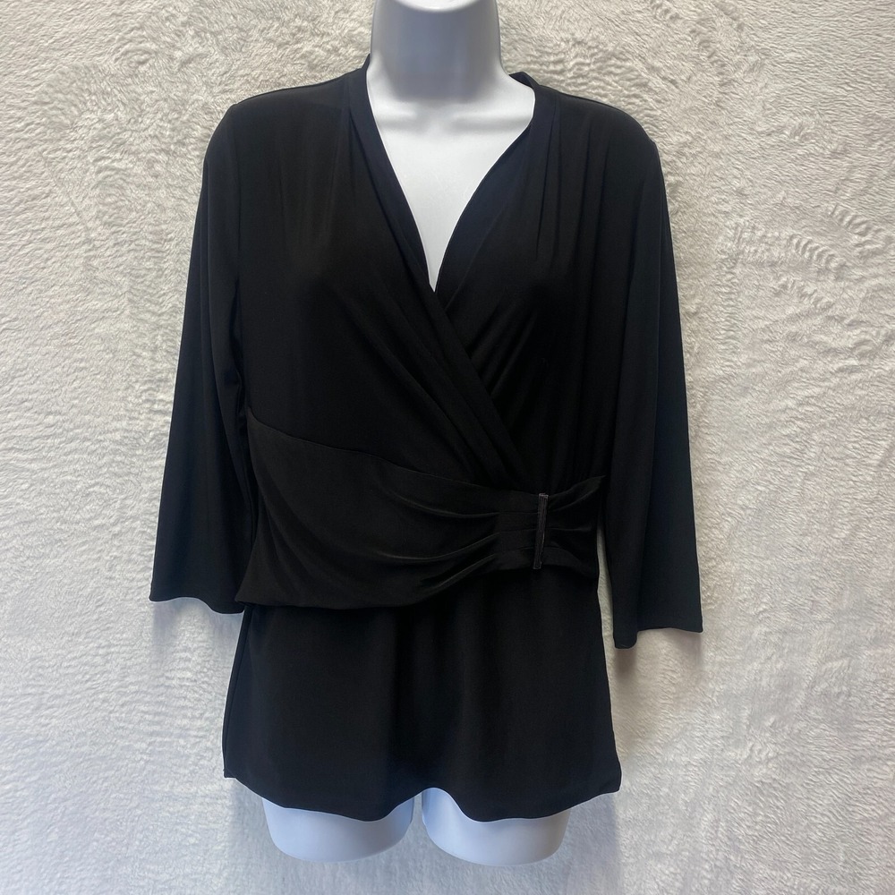White House Black Market Surplice Top Black Metal Accent 570245693 Womens Small